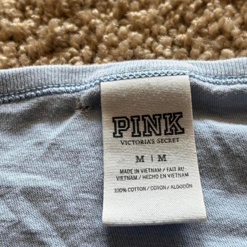 Victoria's Secret PINK blue cotton long sleeve shirt with white 'PINK' text - Picture 3 of 7
